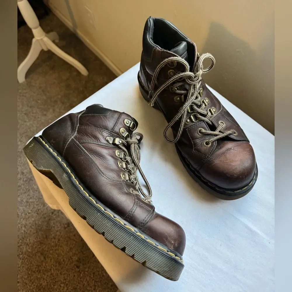 Vintage Y2K Dr Martens Brown Leather Lace-up Grunge Ankle Work Boots Size 12